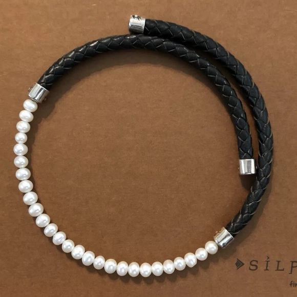 Silpada Freshwater Pearl & Black Leather Choker N1066 Vintage - Picture 2 of 15